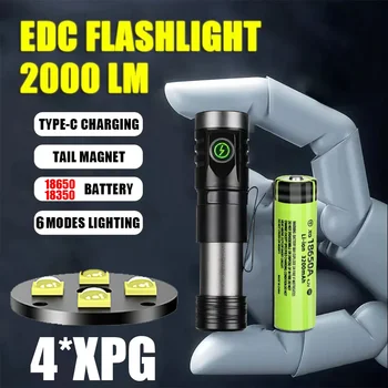 2000LM Супер яркий светодиодный фонарик Type-c Перезаряжаемый тактический брелок EDC с батареей 18650 Аварийный фонарь для кемпинга