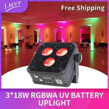 I.MVP 3 * 18 ВТ RGBWA UV 6in1 Беспроводной пульт дистанционного управления Батарея Uplight Flat LED Par Light для свадебной вечеринки