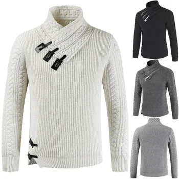 2023 Новый мужской пуловер с длинным рукавом и длинным рукавом Свободный однотонный свитер