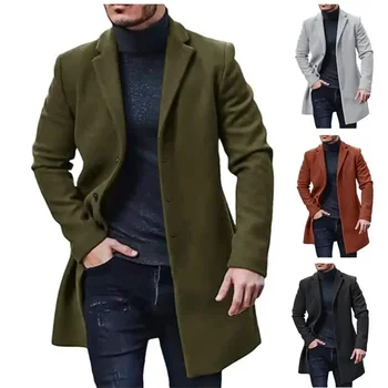 2023 Осенне-зимняя мода Повседневное шерстяное пальто Мужское утолщенное пальто средней длины