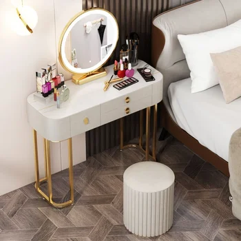 Nordic Vanity Современная минималистичная мебель для спальни Комод со светодиодным зеркальным освещением Роскошные столы для макияжа с выдвижными ящиками Письменные комоды