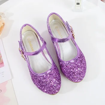 Девочки Фиолетовые Высокие Каблуки Для Детей Принцесса КРАСНЫЙ Кожаная Обувь Обувь Детская Вечеринка Свадебная Обувь Круглый Носок 1-3 СМ